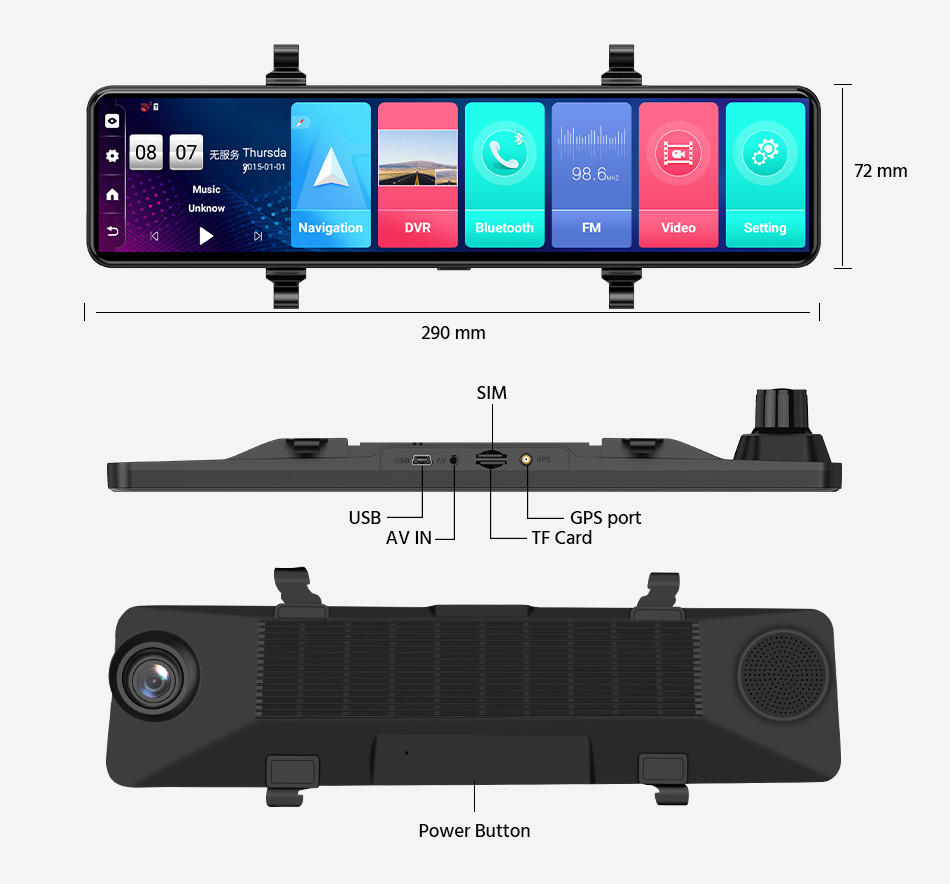 FHD1080P Dual Wireless Dashboard Camera Mirror Mounted Dash Cam IPS Screen