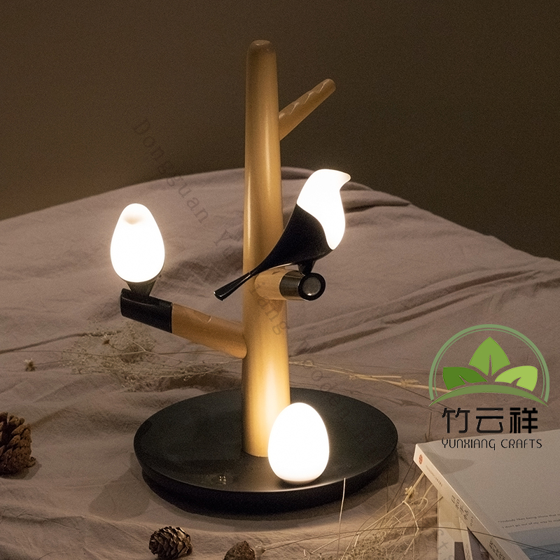 Wooden branches of the lamp with bird Bedroom Living Room Bedside Led
