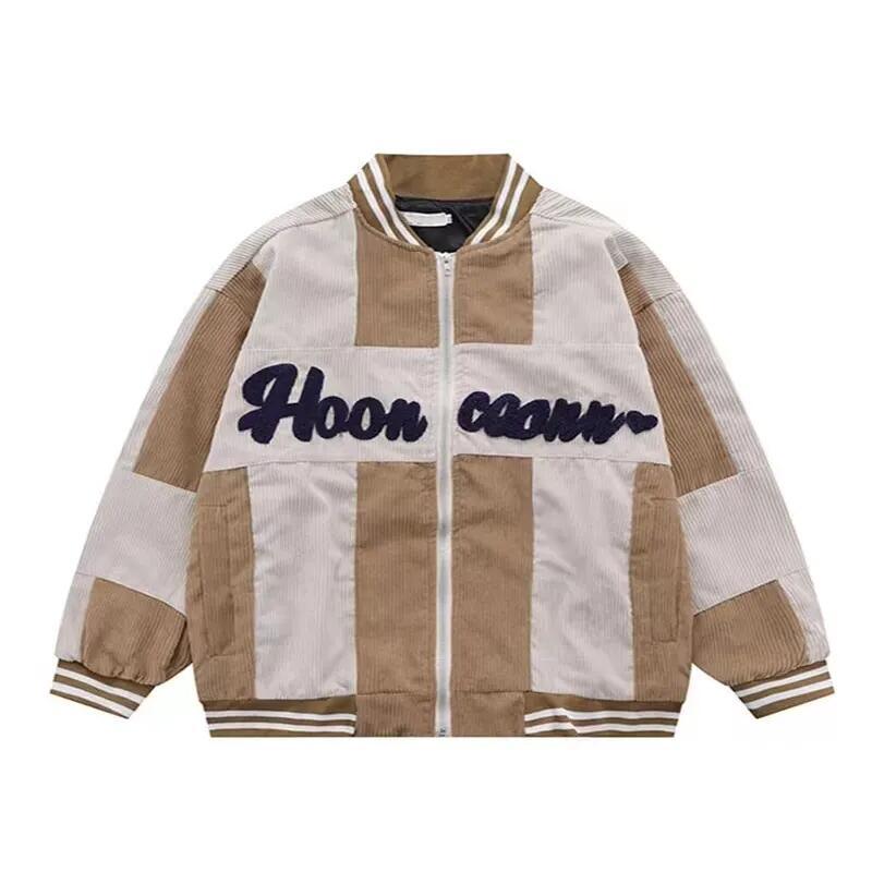 Patchwork Varsity/Letterman Corduroy Jacket Men′s Vintage Casual Baseball Jacket