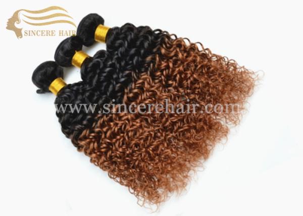 Quality Hot Sale 18&quot; Ombre Hair Extensions for Sale, 45 CM 2-Tone Colour Curly Ombre Remy Human Hair Weft Extensions for Sale for sale