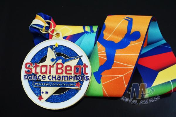 Buy cheap Star Logo Round Shape And Dancing Despoke Custom Sports Medals With Glitters Colors from wholesalers