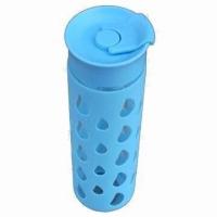 Buy cheap Colorful Single-wall Glass Water Bottle with Silicone Coating, Various Designs product