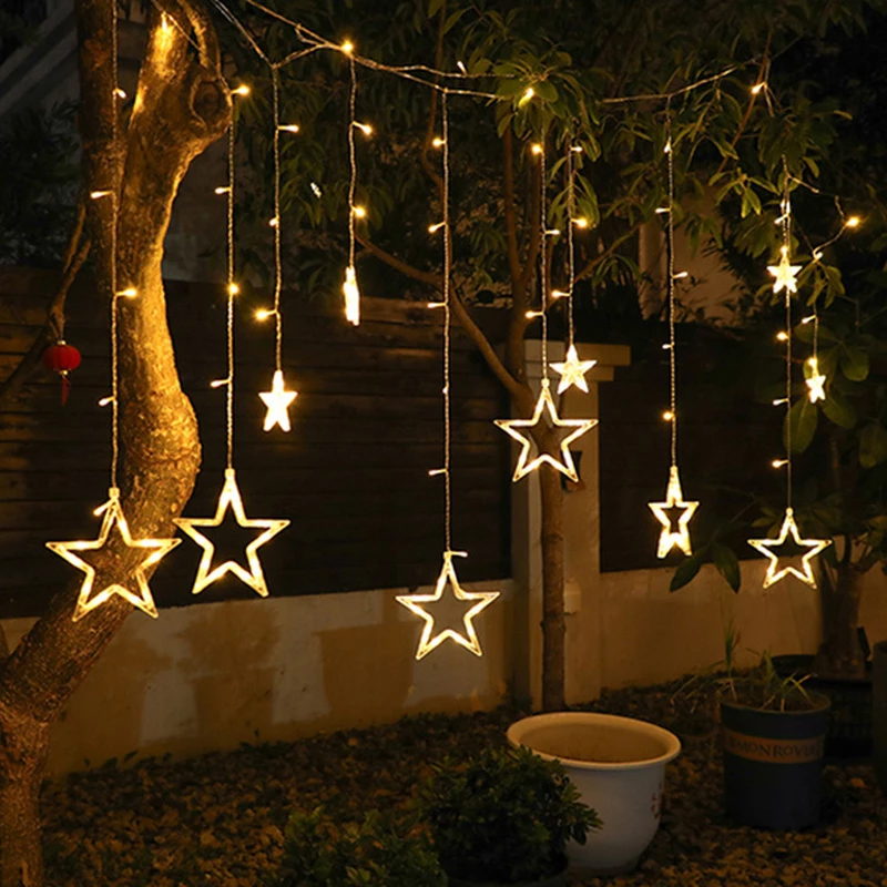110V 220V LED Star Curtain String Light Fairy Lights Christmas Garland For Wedding Party Window Outdoor Indoor New Year Decor