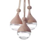 Car Hanging Wooden Cap Glass Aroma Diffuser Bottle Round Car Diffuser Perfume