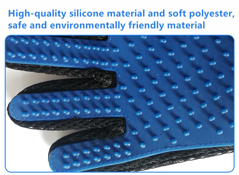 Silicone Pet Hair Remover Glove Blue Cat Brushing Glove For Small Animals