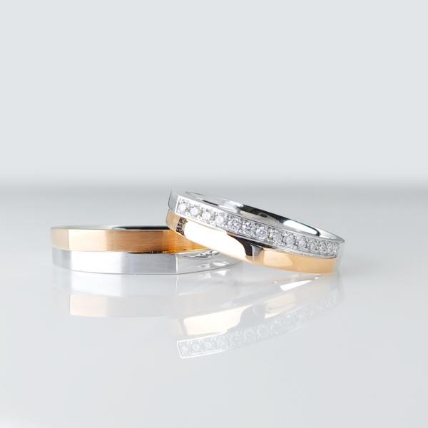 Buy cheap Double Color Wedding Party 13g Gold Diamond Couple Rings from wholesalers