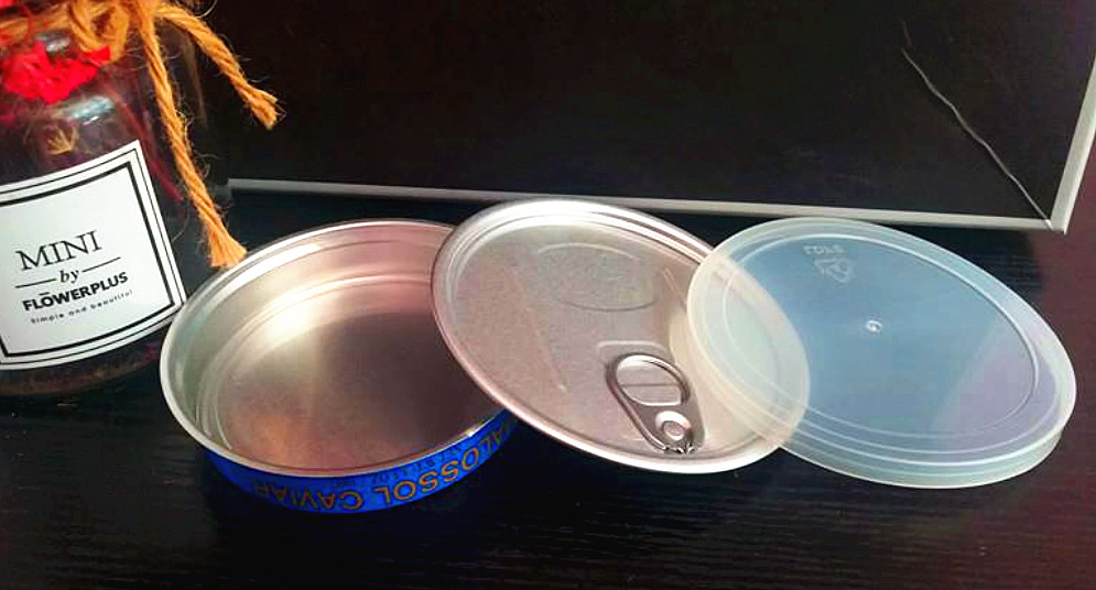 Caviar Ring pull tin easy open caviar tin in Aluminum with plastic lid 3.5oz and 7oz