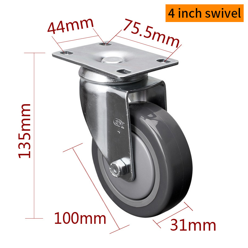 EDL Medium Duty Zinc Coating 4inch 130kg Plate TPU Caster by Rigid, Swivel and Brake type 5714P-77