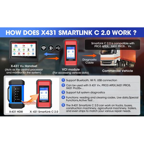 Launch X431 V+ SmartLink HD Heavy Duty Truck Diagnostic Tool for 12V 24V Trucks