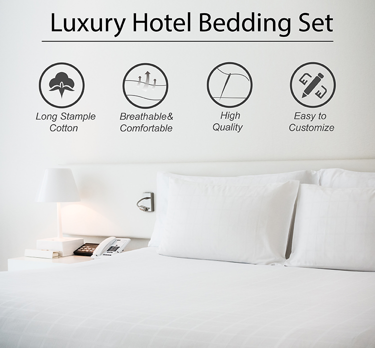 Custom Duvet Cover and Sheet White 100% Cotton Bedding Set for Luxury Hotel Comfort