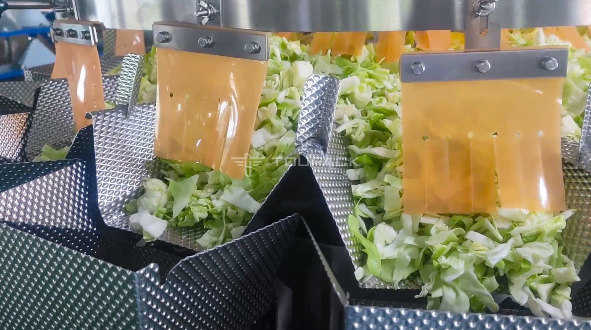 100-3000g Fruit Salad Weighing Packing Machine With 14 Head Weigher 60P/M