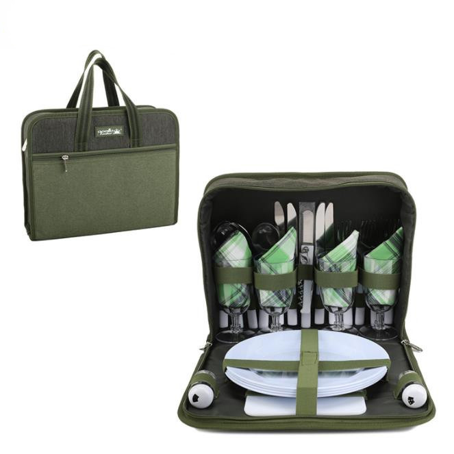Picnic Backpack for 4 Person with Blanket Picnic Basket Set for 2 with Insulated Cooler Wine Pouch
