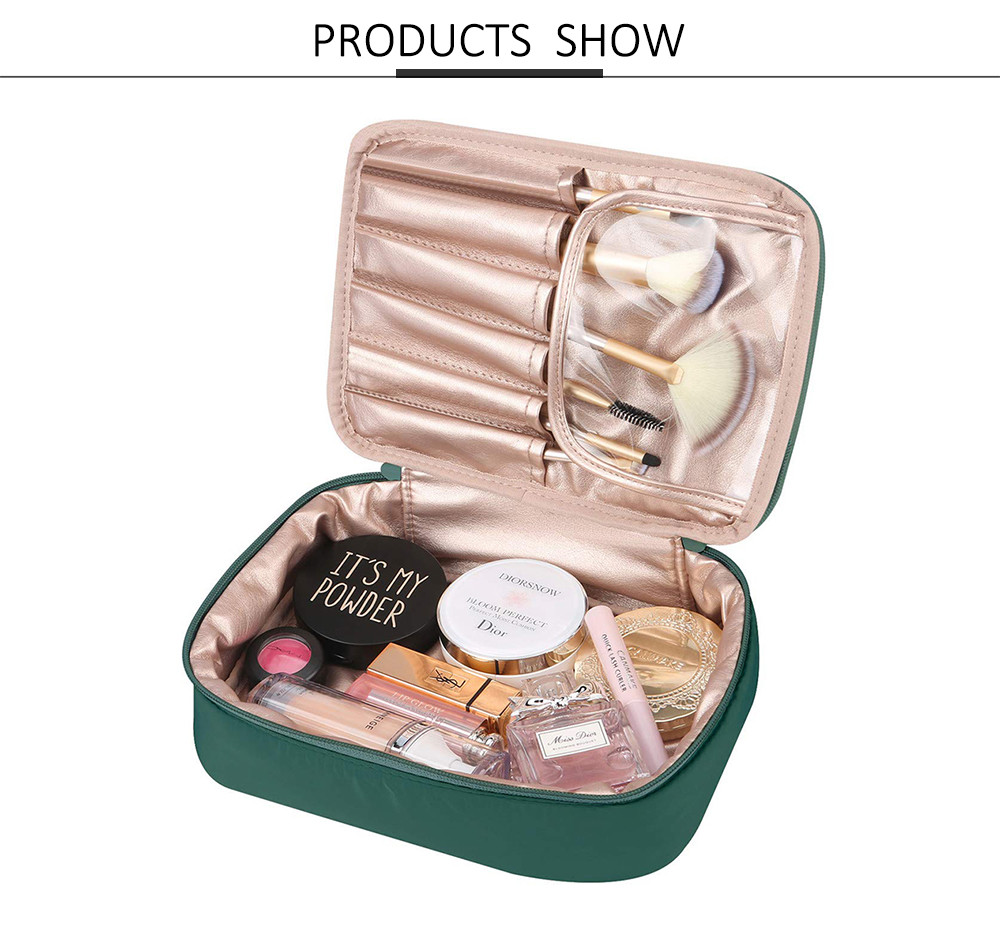 Zippered Polyester Makeup Storage Bag With Brush Holder