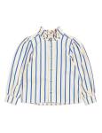 Christmas Girls Cotton Striped Woven Ruffle Neck Blouse with Contrast Button