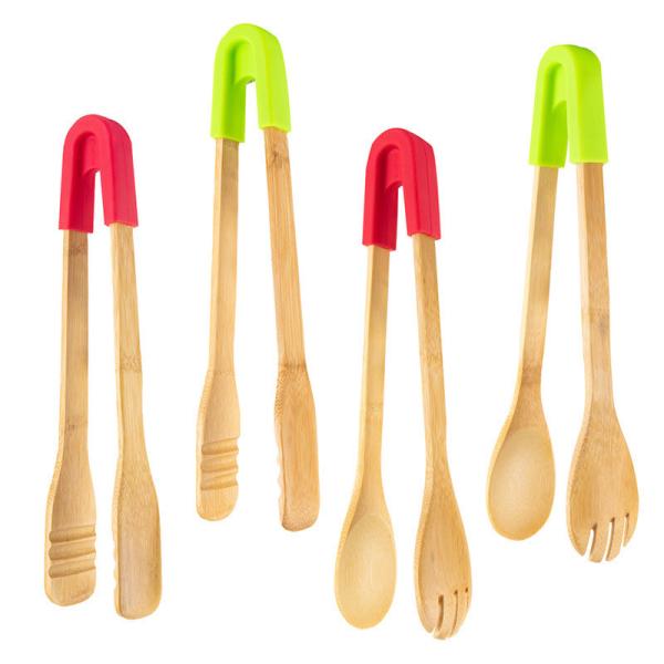 Meat BBQ Sustainable Wooden Tongs For Cooking Bread Custom Size Bamboo Salad