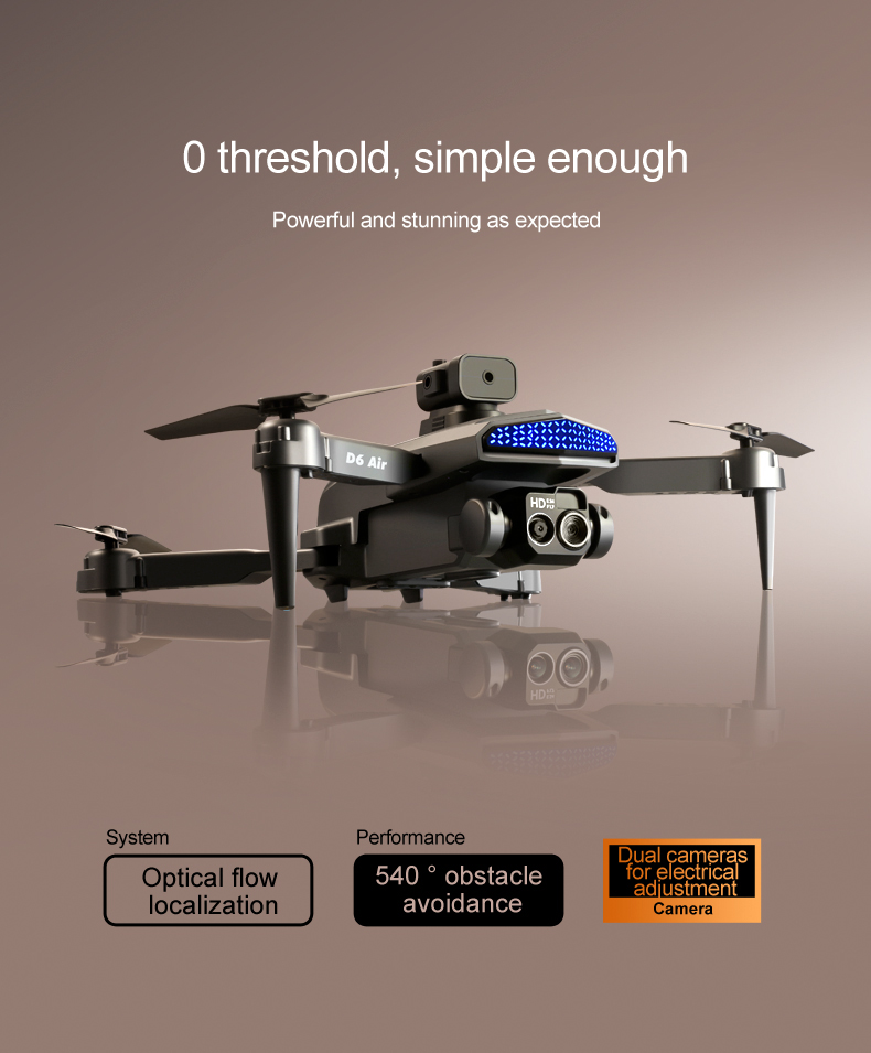 D6 Air Mini Drone Professional 4k HD Camera Quadcopter with Foldable Design Obstacle Avoidance and Remote Control