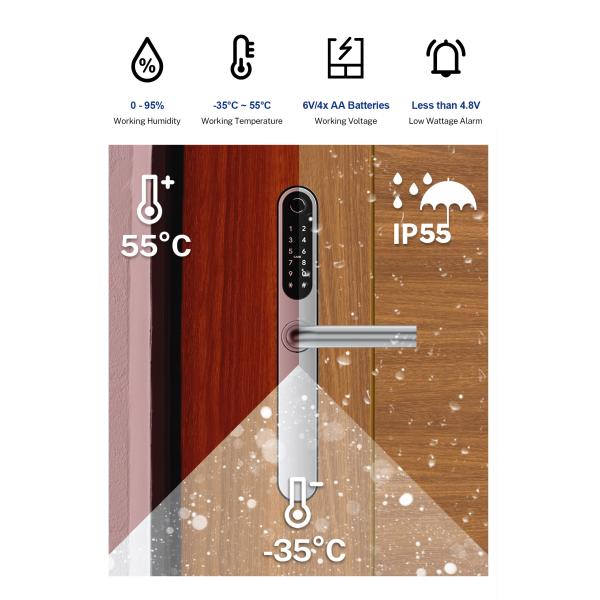 Waterproof Aluminium Door Lock Slim Smart With Cylinder