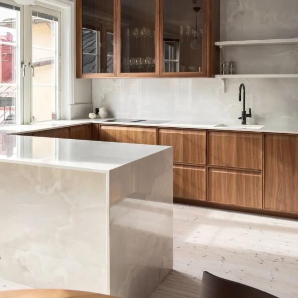 Buy cheap Frame-line Door Panel Kitchen Cabinet Design Cherry Wood Veneer Kitchen Cabinet For Ghana Villa Project from wholesalers