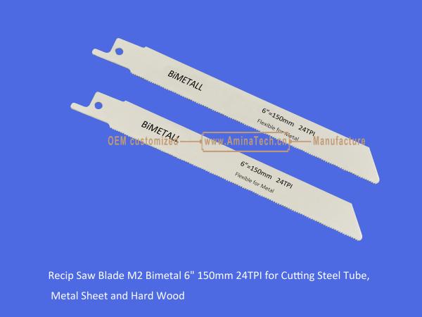 14T:Recip Saw Blade M2 Bimetal 6" 150mm 24TPI for Cutting Steel Tube, Metal