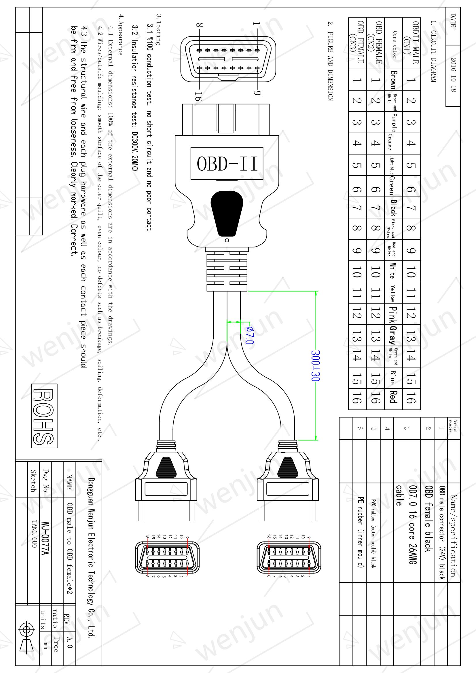 Y Splitter Obd2 Scanner Extension Cable , Recorder Devices Obdii Diagnostic Cable