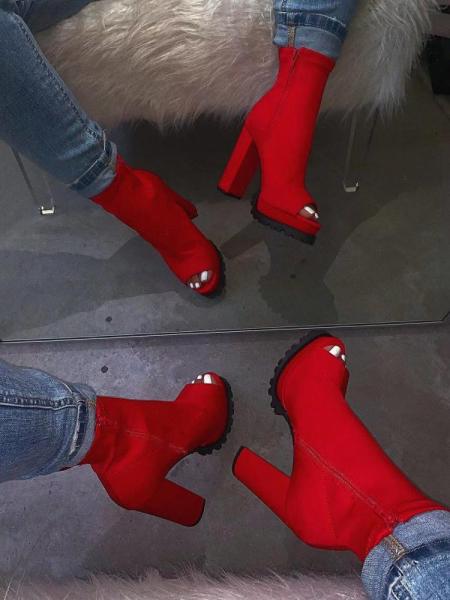 Buy cheap Fake Suede PU 5inch Ladies High Heeled Boots Open Toe Fish Mouth from wholesalers