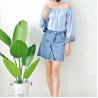 Buy cheap Fashionable Floral Off Shoulder Ladies Denim Top , Off Crop Sexy Denim Blouse from wholesalers