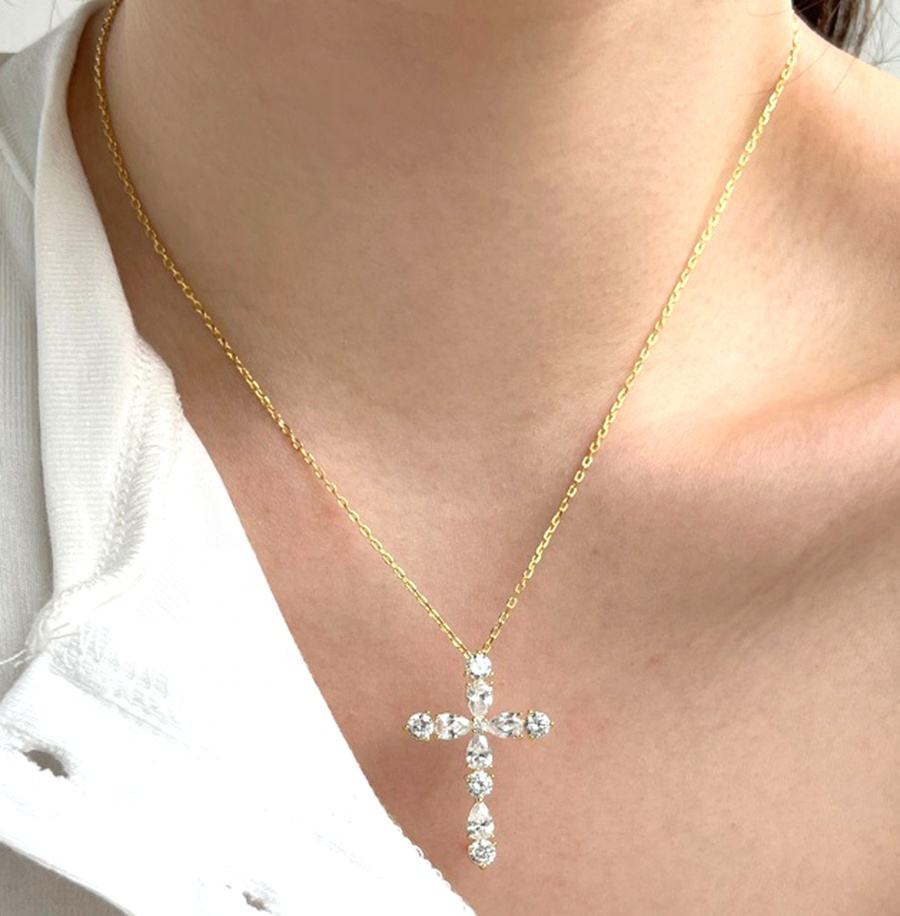 Customize 925 Sterling Silver Cross Necklace 18k Silver Cross And Chain Ladies