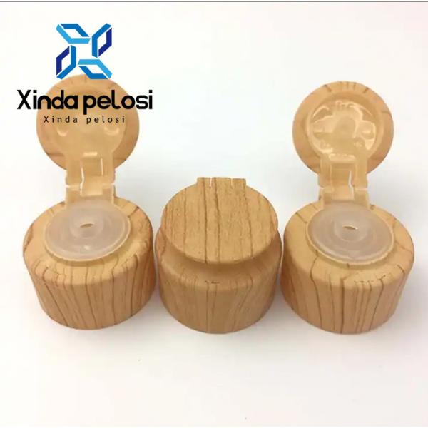 28mm Flip Top Plastic Bottle Caps Cosmetic Packaging Natural Bamboo Bottle