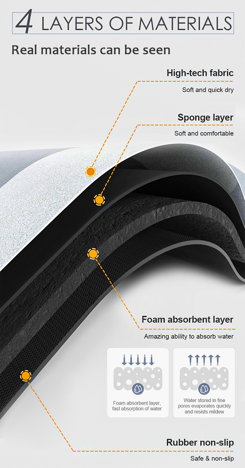 Soft Non Slip Customized Diatomite Bath Mat for Bathroom Absorbent Floor Customization