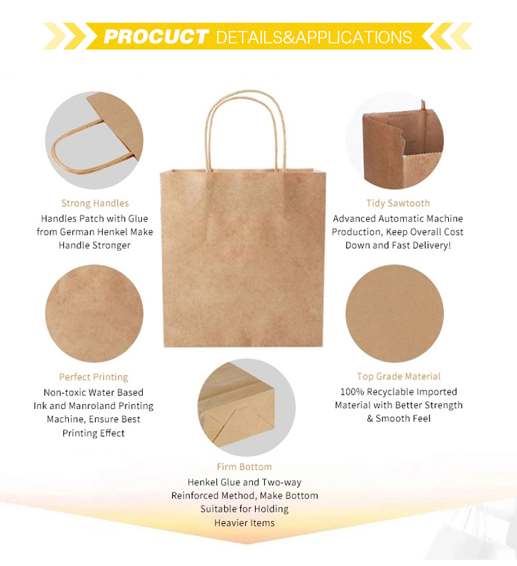 Custom Logo Decorative Handmade Small Kraft Paper Gift Shopping Bags For Grocery