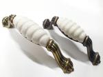 Brass Plated Ceramic Handles And Knobs 128mm Elegance Style porcelain Furniture