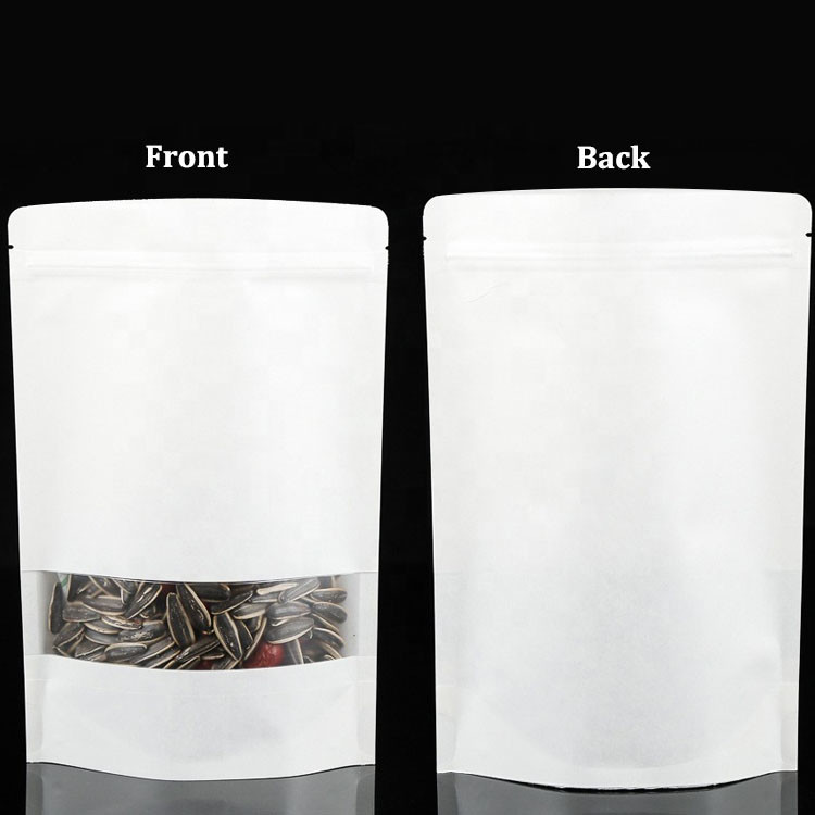Stand up Matte Frosted White recycled Kraft Paper k Bags With Window for food packing