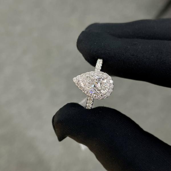 Buy cheap 18k Cultured White Diamond Women's Ring 1.53ct E VS1 Pear Shape Full Diamond Bezel Set Style from wholesalers