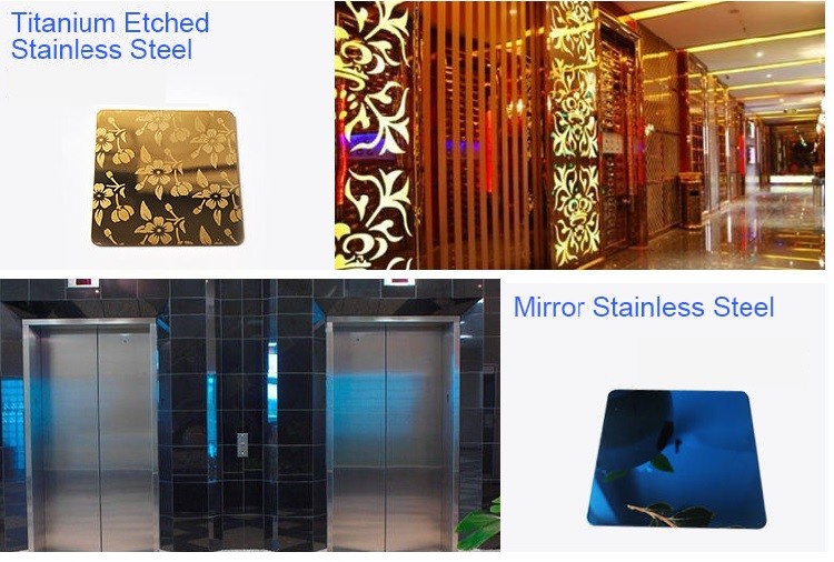 201 304 Etching 8K Mirror Finish Stainless Steel Sheet Gold Color For Elevator Lift