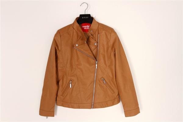 Buy cheap Stockpapa Slim Fit Pu Biker Jacket Ladies Light Brown With Belt from wholesalers