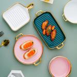 Double Wall Insulated Colorful Ceramic Dinner Plates Nordic Style For Cooking