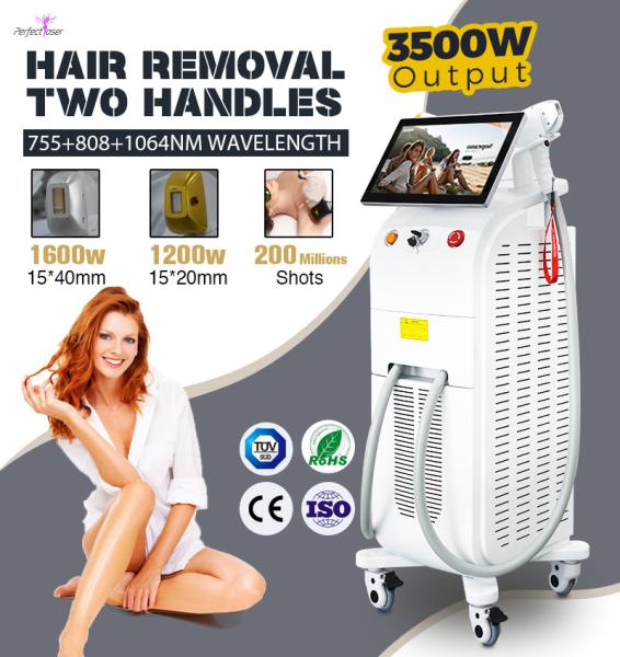 Permanent 808nm Diode Laser Hair Removal Machine Painless 2 Handles Cooling