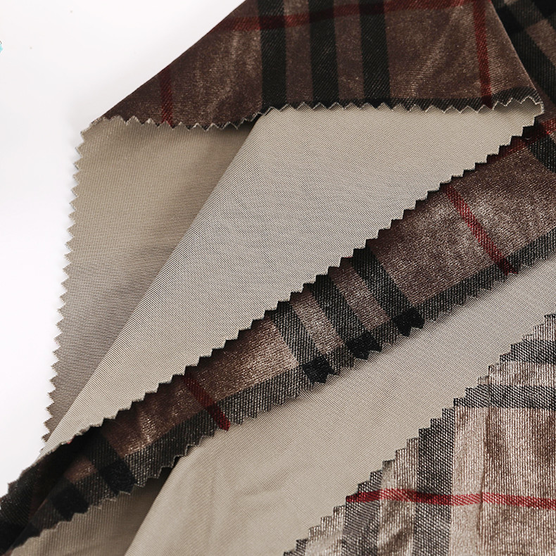 Coffee Color Plaid Patterned Velvet Fabric 240gsm For Pillowslip Curtain Pants
