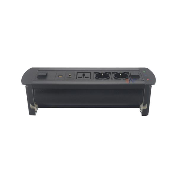 Buy cheap Black Aluminum Motorized Rotating Flip Up Hidden Desk Power Socket from wholesalers