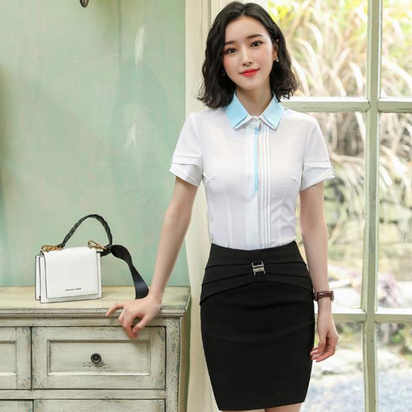 Buy cheap Short Sleeve Ladies Office Dresses / Summer Elegant Waist Tie Round Collar Women Business Dress from wholesalers