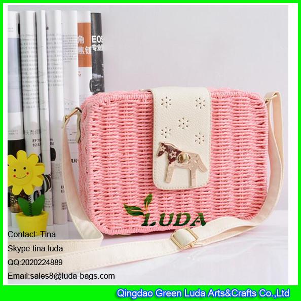 Buy cheap LDTT-014 light pink straw bags for girls, fashion rattan handbags with metalic horse from wholesalers
