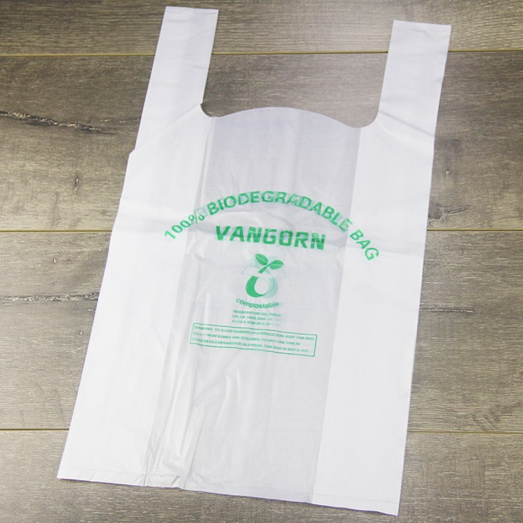 100% Biodegradable Compostable Grocery Shopping bag T-Shirt Bag for Take Out, compostable doggie poop bags