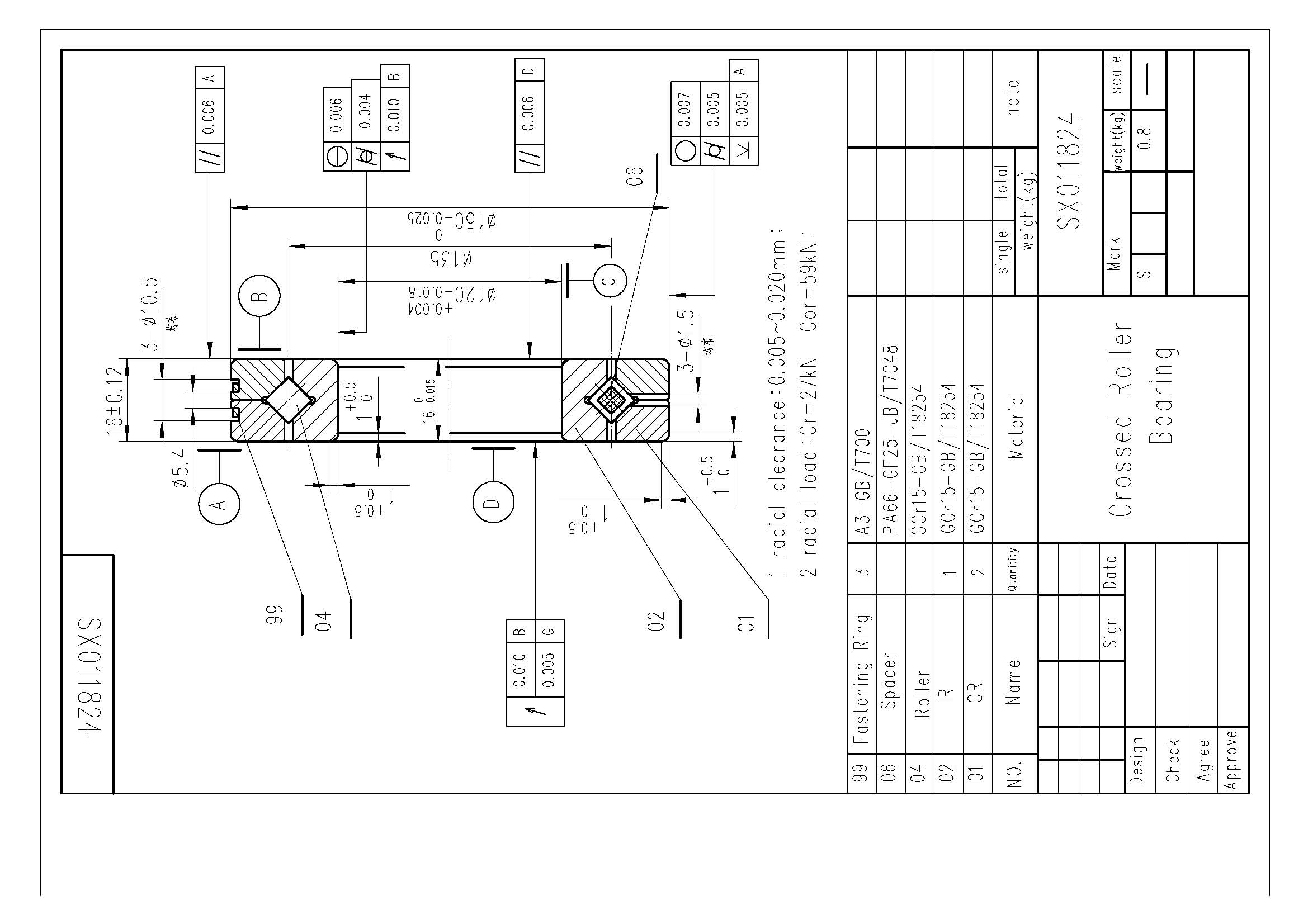 SX011824 crossed roller bearing