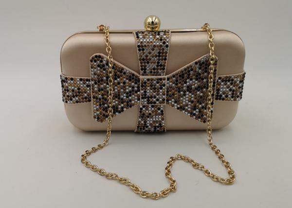 Buy cheap Crystal Bow Satin Box Clutch Bag , Hardcase Metal Patent Clutch Bag from wholesalers