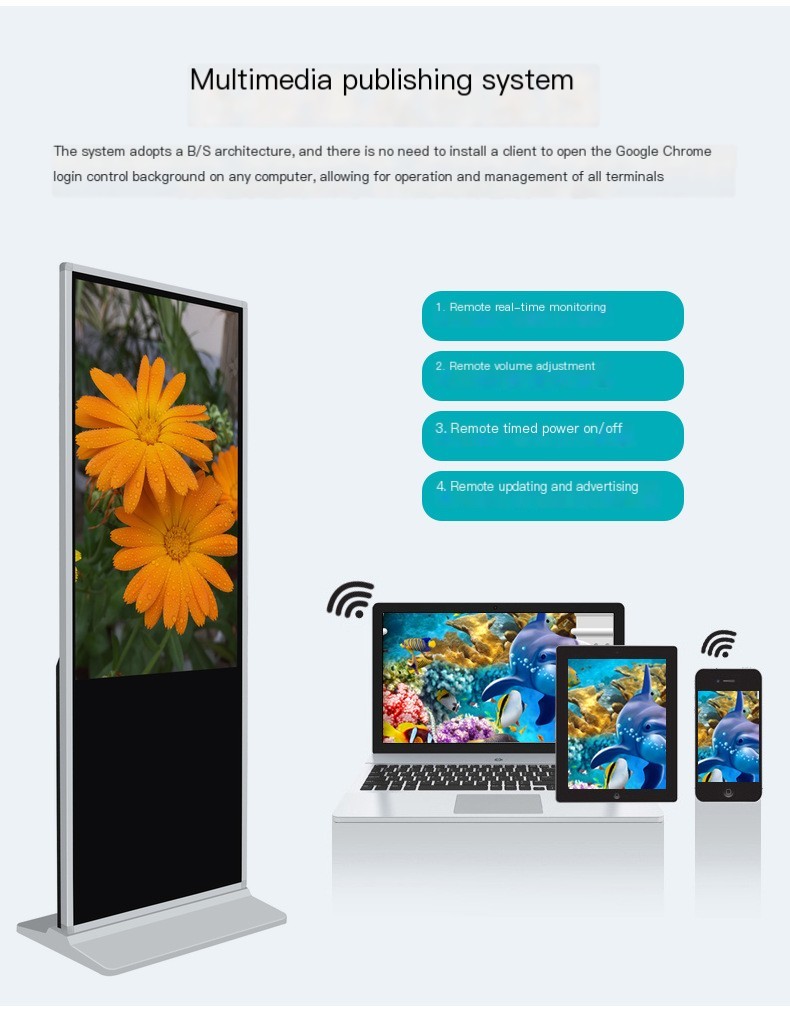 32 43 50 55 65'' Indoor Floor Standing Touch Screen Kiosk Waterproof Android