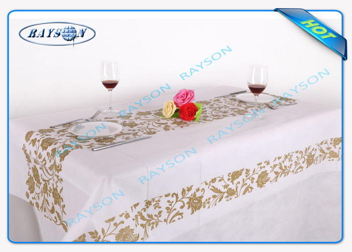 Gold Flower Printing Waterproof Non Woven Tablecloth For Home Use