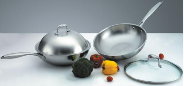 Buy cheap 2Pcs Stainless steel tri-ply cookware SHTW-0908,30cm wok with cast iron handle from wholesalers