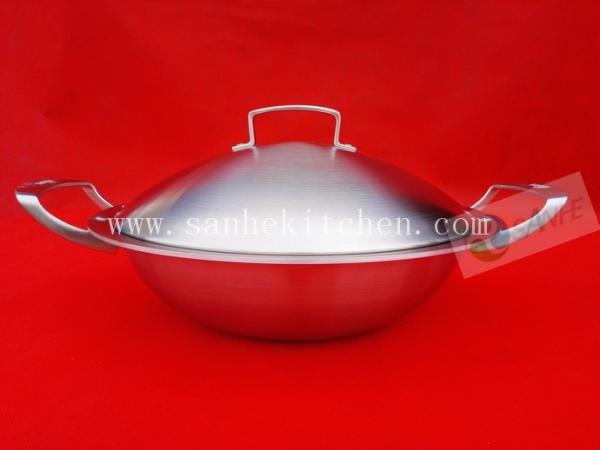 Buy cheap Stainless steel wok,thickness 2.5mm with cast iron handle from wholesalers