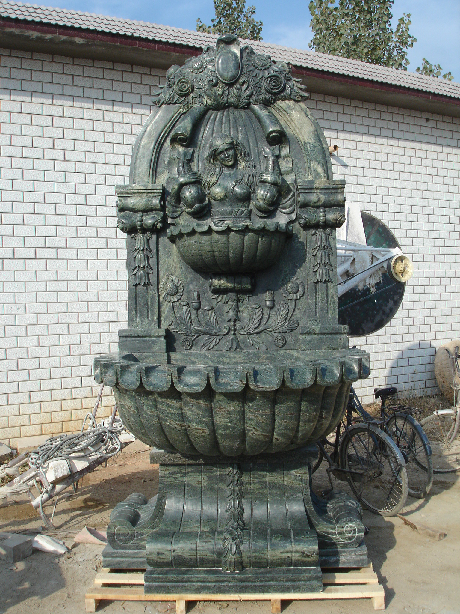 Crane Carved White Marble Stone Water Fountain Decoration