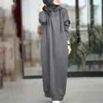 Solid Color of Long Style Set Islamic Clothing Autumn Winter Hooded Coat for